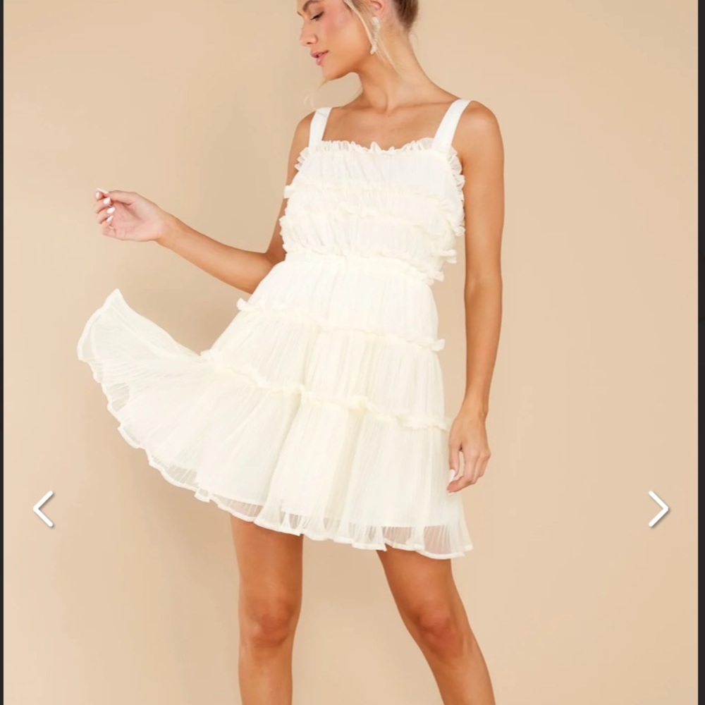 Ivory Lace Frills Mid Thigh Dress
